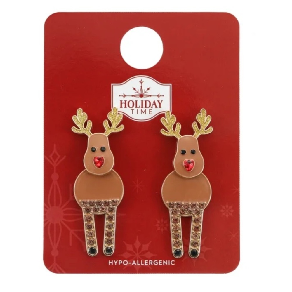 New Holiday Time Rudolph Reindeer Drop Earrings